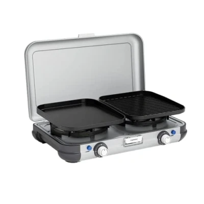 Immagine di Campingaz 2 Grill &amp; Go CV Cucina da campeggio, fornello a gas con x 2.000 Watt di potenza, piastre per grigliare e bruciatori rimovibili, versatile cucinare, leggera compatta.