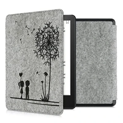 Immagine di kwmobile Custodia Compatibile con Amazon Kindle Paperwhite 11. Generation 2021 Cover a Libro per eReader Protezione in Feltro Flip Case Amore Nero/Grigio Chiaro