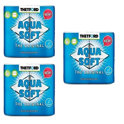 Immagine di Pescaplanet 3 Confezioni Carta igienica WC Eco Aqua Soft Thetford 4 Rotoli idrosolubile per Camper Nautica Campeggio200 Strappi