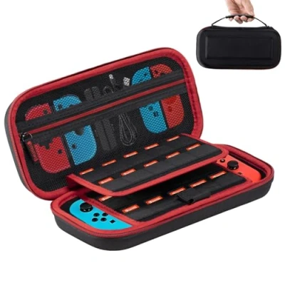 Immagine di Carehabi custodia compatibile con Nintendo Switch e New OLED, interruttore rigido per 19 switch, colore nero, Nero , Organizer borse