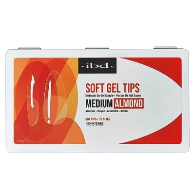 Immagine di IBD Soft gel Tips Medium Almond 504 pezzi, 12 misure, punte trasparenti per unghie in morbido allungamento delle unghie, forma media a mandorla Made USA