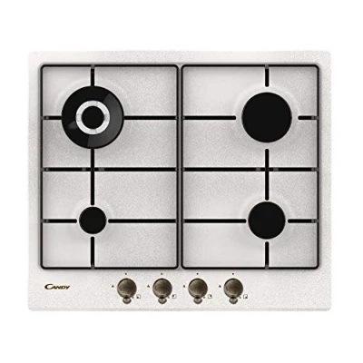 Immagine di Candy CHW6BRAV4WGT Piano Cottura a Gas da Incasso, 4 Fuochi, Linea Classica, Griglie Smaltate, Valvola di Sicurezza, GPL e Metano, 59.9x51x3.8 cm, Colore Avena