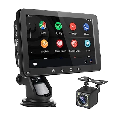 Immagine di Audio portatile per Auto con Apple Carplay wireless e Android Autoradio touchscreen da 7&quot; Bluetooth Telecamera di retromarcia a 12 LED Montaggio su cruscotto o parabrezza