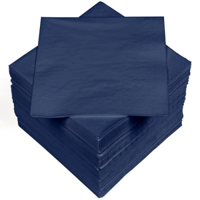 Immagine di HEKU 100 tovaglioli in tinta unita, 3 strati, 33 x cm, qualità uniforme per eventi e gastronomia, pratica confezione da 5, altamente assorbenti ed eleganti, blu scuro