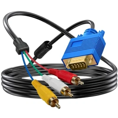 Immagine di Cavo component video VGA con spina maschio e 3 adattatori rca (da a RCA)