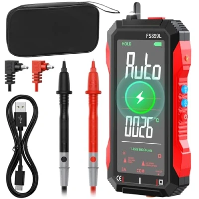 Immagine di Multimetro Digitale, Professionale Tester Elettricista Intelligente Ricaricabile 6000 TRMS, con Auto Gamma, Elettrico,Tensione Corrente Resistenza Capacità Frequenza