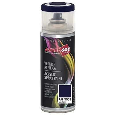 Immagine di Ambro Sol V4005003 Smalto Acrilico Multiuso, Vernice Brillante per Interni ed Esterni, Adatto Qualsiasi Tipo di Materiale, Bomboletta Spray in Banda Stagnata Riciclabile 400 ml, Blu Zaffiro
