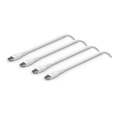 Immagine di Belkin BoostCharge Cavo intrecciato da USB C a C, ricarica rapida per iPhone 15, Samsung Galaxy S24, Pixel, iPad, Nintendo Switch e altri, Type 2 m, confezione 2, bianco