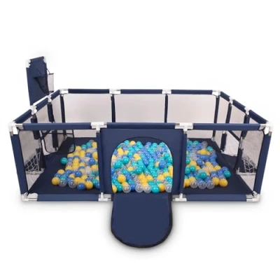 Immagine di Selonis Recinto Per Bambini Con 100 Palline 6 Cm, Playground Box, Blu Scuro:Turchese/Blu/Giallo/Trasparente