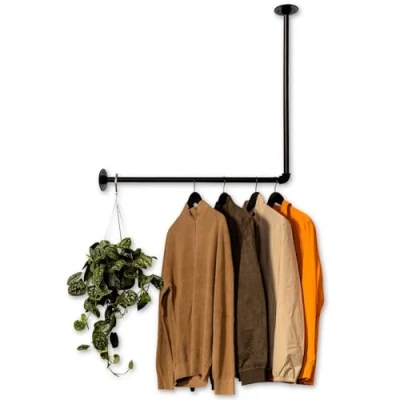 Immagine di RSR Hangers asta appendiabiti design industriale per angolo parete soffitto a forma di L, larghezza 100 cm x altezza spogliatoio camera da letto guardaroba cabina