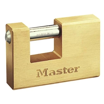 Immagine di Master Lock 608EURD Lucchetto Rettangolare in Ottone Massiccio a Chiave, Oro, 8,3 x 8,5 1,8 cm