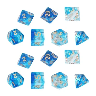 Immagine di DollaTek Dadi poliedrici Trasparenti Set Giochi da Tavolo 2 x 7 (14 Pezzi) Serie di D20 D12 D10 D8 D6 D4 DND Rpg MTG Doppi Colori One Piece (Blu)