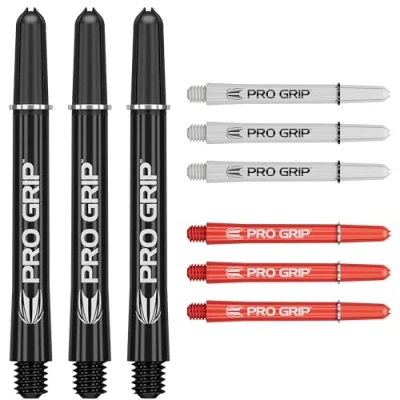 Immagine di Target Darts PRO Grip Shafts Set di 9 3 Colori, Nero/Bianco/Rosso Medio, 48mm steli per Freccette, Accessori Freccette Professionali, Multipack 2BA con Anelli