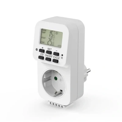 Immagine di conecto presa termostatica digitale, con sensore interno e timer, per terrario, serra, affumicatore, riscaldamento, regolatore di temperatura, raffreddamento monitoraggio del gelo, 3600 watt, bianco