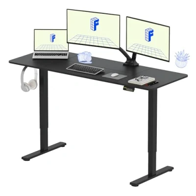 Immagine di FLEXISPOT 160 * 60cm Scrivania Regolabile in Altezza Con Ganci Standing Desk Elettrica Motorizzata(Nero+Nero)