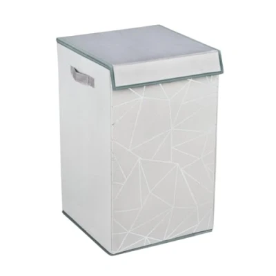 Immagine di WENKO Cesto portabiancheria Sam quadrato con coperchio in morbido feltro, decoro stampato argento lucido e 2 pratiche impugnature per semplificare il trasporto, capacità 63 l, 34x55x34 cm, grigio