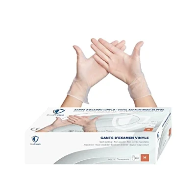 Immagine di 100 Guanti monouso Vinile OneProtek da lavoro trasparente senza lattice e polvere Multifunzione resistente Taglia M