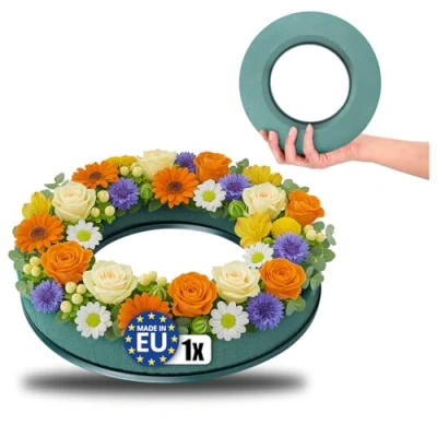 Immagine di com four® 1x Spugna per Composizioni Floreali di Forma Anello Schiuma Floreale Fiori Freschi Floral Foam Bricolage Matrimonio, Pasqua, ECC.