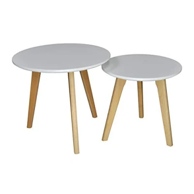 Immagine di SAMIRA Tavolini da salotto mod. Twins con top bianco in mdf e piedi legno