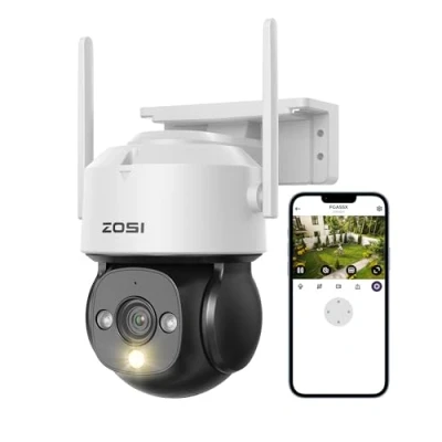 Immagine di ZOSI Telecamera di Sicurezza WiFi 1080P Esterno con Alimentazione Plug in, Pan/Tilt 360/90 Videocamera 2MP, Rilevamento Persone e Veicoli, C290