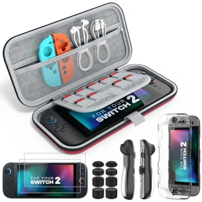 Immagine di MoKo Custodia per Nintendo Switch 2 (2025), 14 in 1 Kit di Accessori con Custodia, Cover Protettiva PC, TPU Joycon, Pellicola e 8 Cappucci Pollice, Rosso