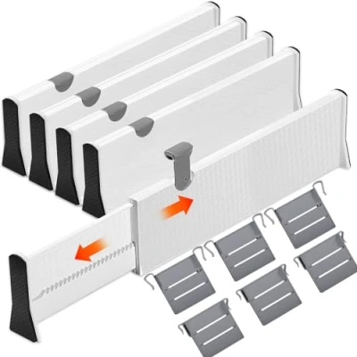 Immagine di GUHAOOL Set di 4 Separatori Per Cassetti da Cucina, Organizer Bagno Divisori Regolabili, Estensibili 37,5 54CM, Camera Letto, Ufficio