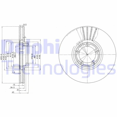 Immagine di DELPHI BG3365 Disco freno 254 24 5 ventilato Oleato non trattato senza cuscinetto ruota, anello sensore ABS