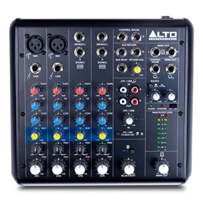 Immagine di Alto TrueMix 600 Mixer Audio con 2 ingressi XLR microfonici, interfaccia USB e Bluetooth per podcast, live, registrazione, DJ, PC Mac