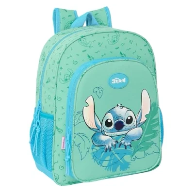 Immagine di STITCH ALOHA Zaino scuola per bambini, adattabile al carrello, ideale bambini in età scolare, comodo e versatile, qualità resistenza, 32 x 12 38 cm, colore turchese, Estándar,