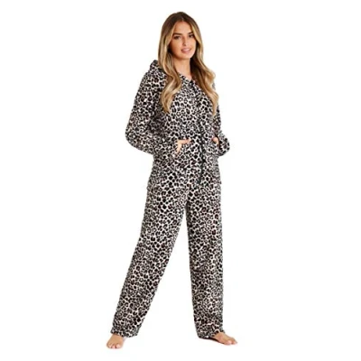 Immagine di CityComfort Pigiama Donna, Invernale Donna di Pile, Set con Felpa e Pantalone Morbido S XL (Leopardato, M)