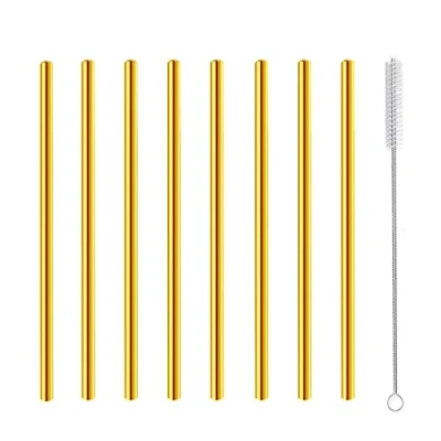 Immagine di morneve Cannucce Riutilizzabili in Metallo Acciaio Inossidabile Corte, Piccole Inox per Rock Gin Vetro Barattolo, Forniture Feste con Spazzola, Oro 8 Pezzi