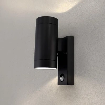 Immagine di Ledvion Lampada da Parete LED, Con Sensore di Movimento, Attacco GU10, IP54, Nera &amp; Luce Su&amp;Giù, Esterna, Illuminazione Giardino