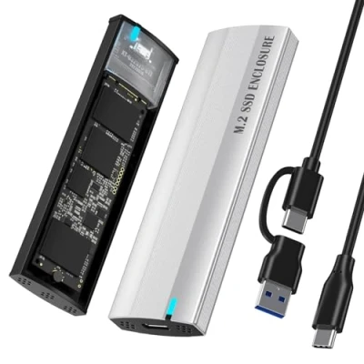 Immagine di SHUBEIEUMI Case SSD M.2, USB 3.1 Gen2 10Gbps M.2 NVMe SATA per 2230/2242/2260/2280 PCIe M Key &amp; M+B SSD, Supporto UASP Trim, Compatibilità con Windows, Linux e Mac Argento