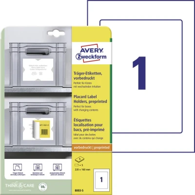 Immagine di Avery Zweckform 8003 5 Etichette di supporto 220 x 160 mm Polipropilene Bianco, Grigio chiaro pz. A tenuta permanente
