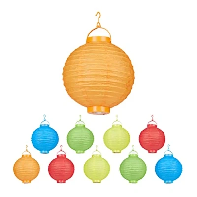 Immagine di Relaxdays Lanterne LED Colorate, Set 10, a Batteria, per Interni &amp; Esterni, da Appendere, Carta, Ø 20cm, Colorate