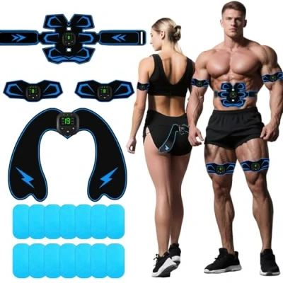 Immagine di GuKKK EMS Elettrostimolatore Addominali,Elettrostimolatore Muscolare,6 modalità Allenatore Muscolare Portatile,Stimolatore Glutei/Addome/Braccia/Gambe USB Ricaricabile per Donne e Uomini