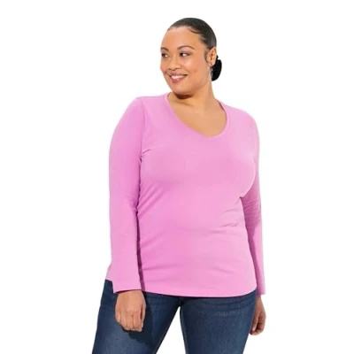 Immagine di Ulla Popken Maglia Aderente con Scollo a V e Maniche Lunghe Ametista 58+ 719505800