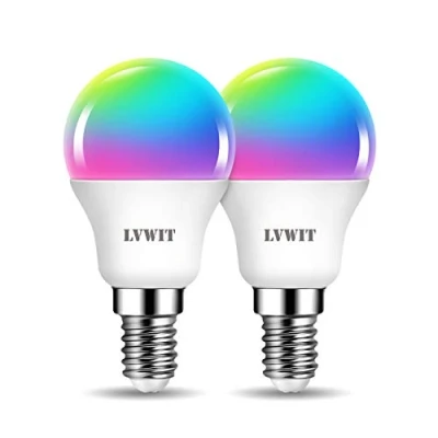 Immagine di LVWIT Lampadina LED Smart Wifi con Attacco E14, Forma G45, 5W Equivalenti a 40W, 470Lm, Compatibile Alexa, Echo and Google Assistant, RGB Intelligente Dimmerabile, Controllo Distanza da App