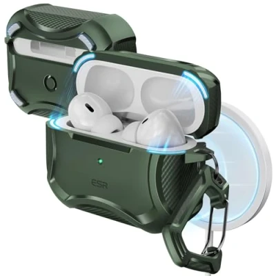 Immagine di ESR per Airpods Pro 2a generazione (HaloLock), compatibile con Case 2a/1a (2022/2019), MagSafe Ready, potente protezione dalle cadute, coperchio magnetico, Cyber Armor Tough