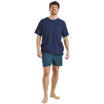 Immagine di TRAMAS+ Pigiama Uomo Estivo in 100% Cotone, Completo con Maglietta a Maniche Corte e Pantaloncini, Set Notte Leggero Confortevole per l’Estate, M Edesia Azul