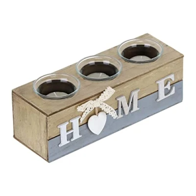 Immagine di Relaxdays Portacandele con Scritta Home, 3 Vasetti per Candeline, Centrotavola, HLP: 8 x 23 cm, Cuore, Multicolore