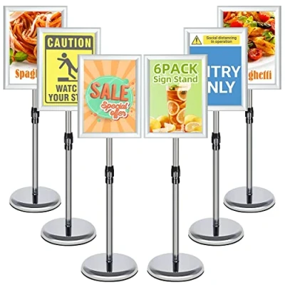 Immagine di VAIIGO 6 espositori per poster, da pavimento, formato A4, regolabili, in alluminio, cartelli, menù, pubblicità, annunci e vendite (argento, pezzi)