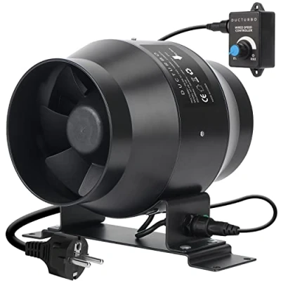 Immagine di DUCTURBO Ventola Aspirazione 100mm regolabile, Ventilatore del Condotto, Massimo Estrazione 275m3/h di Aspirazione, Estrattore aria in linea con controllore velocità variabile