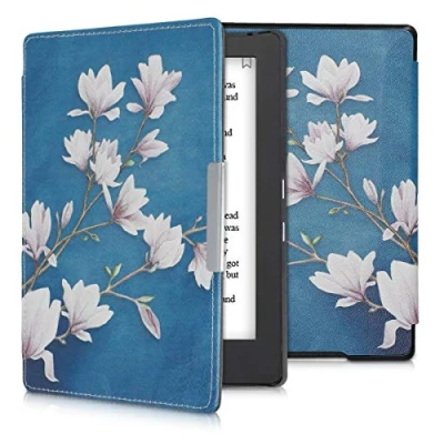 Immagine di kwmobile Custodia eReader Compatibile con Kobo Aura H2O Edition 1 Cover eBook Reader Flip Case marrone grigio/bianco/grigio blu Magnolie