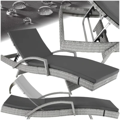Immagine di TecTake® Lettino Prendisole in Rattan, Struttura Alluminio, Schienale Regolabile, Cuscino Imbottito Incluso, Ideale per Giardino, Piscina e Terrazza, Portata 150 kg Grigio chiaro