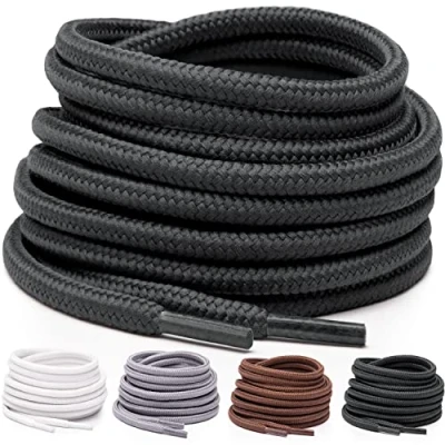 Immagine di Miscly Lacci Scarpe Rotondi [3 Paia] Stringhe Resistenti Per Da Ginnastica, Scarponcini E Stivali Diametro 4 mm (69cm, Nero)