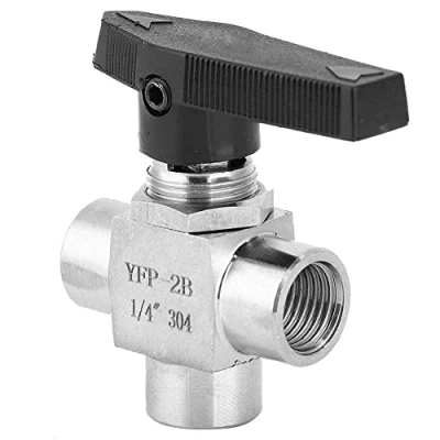 Immagine di Valvola a Sfera 3 Vie, Pneumatica ad Alta Pressione, in Acciaio Inox, Filettatura Femmina, BSPP per Controllo del Flusso dell&#039;acqua (BSPP 1/4&quot;)