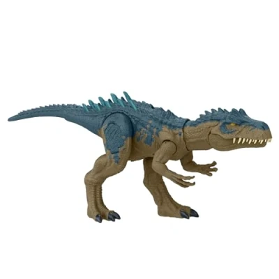 Immagine di Mattel Jurassic World Allosauro Furia Selvaggia, dinosauro con aculei da combattimento, azione d&#039;attacco il collo e morso attivabili pulsante, giocattolo per bambini, 4+ anni, HRX50