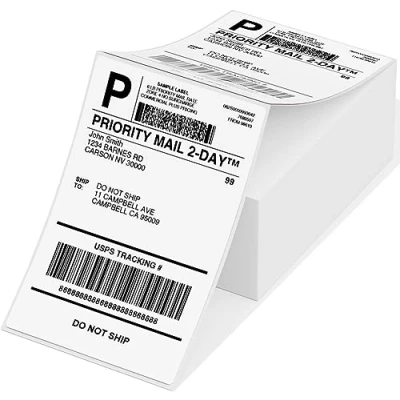 Immagine di Phomemo Labels 4x6 Etichette Autoadesive per Stampanti Termiche, Termiche Impermeabili la Spedizione, 500 Bianche Piegate 104 mm x 159