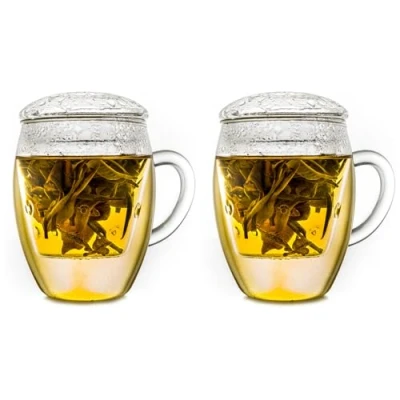Immagine di Creano Bicchieri da tè all in one con colino e coperchio una pratica teiera ideale 400ml Trasparente 2 pezzi (confezione 1)